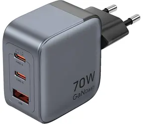 Vention nabíječka GaN 70W šedá / Nabíječka / 2x USB-C / 1x USB-A / PD