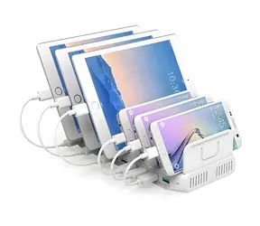 Unitek Y-2190A bílá / Nabíjecí stanice / 10x USB / 96W / QC 3.0 / Bezdrátové nabíjení
