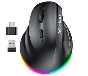 Meetion BTM010L (pro leváky) černá / Vertikální bezdrátová myš / 2400 DPI / Bluetooth + 2,4GHz / 6 tlačítek