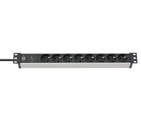 Brennenstuhl Alu-Line 19" černá/stříbrná / Napájecí lišta / 8x zásuvka / 2 m / přepěťová ochrana