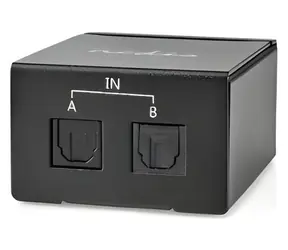 Nedis TosLink audio přepínač 2cestný černý / Audio přepínač / manuální / 2x TosLink vstup / kovové tělo
