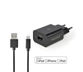 Nedis 12W černá / Síťová nabíječka / USB-A / 2,4 A / kabel Lightning 1 m