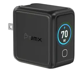 BMX GaNsta 70W černá / Cestovní nabíječka / GaN / LCD displej / 2x USB-C / 1x USB-A / PD 70W