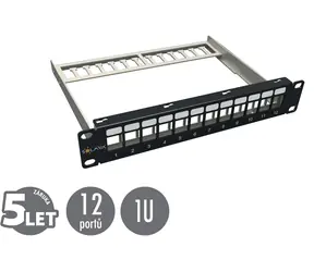 Solarix 10" černá / Patch panel / 12 portů / 1U / neosazený / stíněný