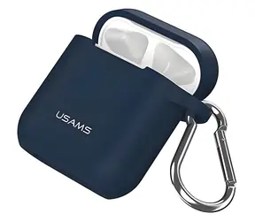 USAMS BH423 modrá / Pouzdro pro AirPods / Silikonové / Poutko a karabina