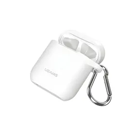 USAMS BH423 bílá / Pouzdro pro AirPods / Silikonové / Poutko a karabina