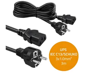 Napájecí kabel SCHUKO CEE 7/7 (E/F) - IEC C13 3 m / Napájecí kabel / 3x1,0 mm2 / čistá měď Cu