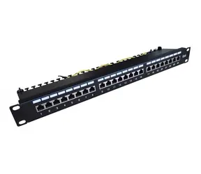 Patch panel 24x RJ-45 Cat.6 stíněný černý / Patch panel / 1U / 19" / LSA / kabelová lišta