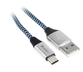 USB-C kabel černo-modrý / Kabel / USB 2.0 / USB-A (M) - USB-C (M) / 1 m
