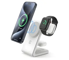 Crong MagSpot Stand (CRG-MSPS-WHT) / Bezdrátová nabíječka / 3v1 stojánek / MagSafe / pro iPhone, Apple Watch a AirPods