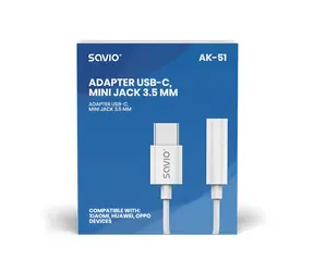 Adaptér USB-C - Jack 3,5mm AK-51 bílá / Audio adaptér / Pro Xiaomi, Huawei, Oppo