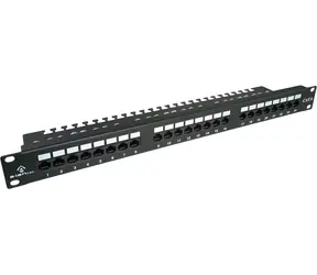 Patch panel UTP Cat.6 24 portů černý / Patch panel / 1U / RJ-45 / LSA / s policí