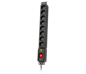 LXARM 810 3L černá / Přepěťová ochrana / PDU do racku / 8 zásuvek / 1,5 m / 2300 W