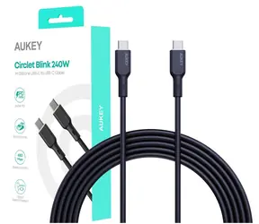 Aukey CB-SCC241 černá / Nabíjecí kabel USB-C - USB-C / 240 W PD / 5 A / nylonový oplet