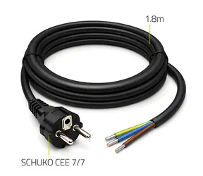 Napájecí kabel Schuko CEE 7/7 (E/F) 1,8 m / Napájecí kabel / 3x1,5 mm2 / měď Cu / bez koncovky