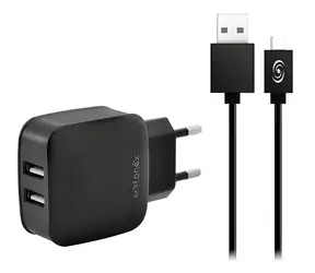 Fonex Cestovní nabíjecí sada 2x USB-A + microUSB černá / Nabíječka / 2,1 A / 10 W
