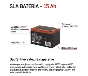 EMOS Bezúdržbový olověný akumulátor 12 V (B9656V) / 12 Ah / Faston 6,3 mm
