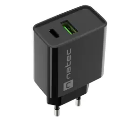 Natec Ribera černá / Nabíječka / 1x USB-C + 1x USB-A / 20W / PD 3.0