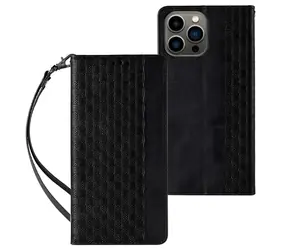 Hurtel Magnet Strap Case černá / Pouzdro / Apple iPhone 12 Pro / peněženka + šňůrka