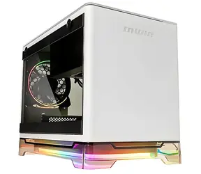 In Win A1 Plus bílá / Počítačová skříň / Mini ITX / Tvrzené sklo / Zdroj 650W 80+ Gold / ARGB / Qi 10W nabíjení