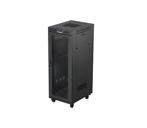 Lanberg Rack 32U černá / Stojanový rozvaděč / 19" / 600x800 mm / Flat pack / Perforované dveře / LCD