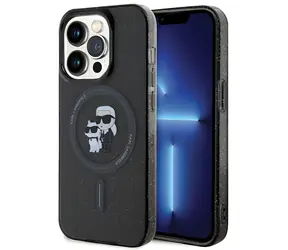 Karl Lagerfeld Karl and Choupette Glitter MagSafe černá / Zadní kryt / Apple iPhone 15 Pro