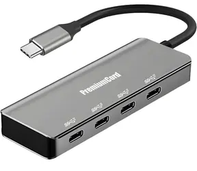 PremiumCord USB-C Hub 4-Port hliníkový / USB hub / 4x USB-C / USB 3.2 Gen 1 5 Gbps