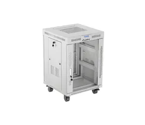 Lanberg Rack 15U/600x600 šedá / Stojanový rozvaděč / 19" / Flat pack / Skleněné dveře / LCD panel / Nosnost 1200 kg
