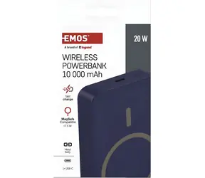 EMOS WI 1046 modrá / Powerbanka / 10 000 mAh / bezdrátové nabíjení 20 W / USB-C
