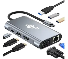 TB Touch USB-C hub 8v1 šedá / USB-C hub / 2x HDMI / 3x USB-A / VGA / RJ45 / PD