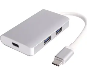 PremiumCord USB-C hub stříbrná / USB hub / 2x USB 3.0 / PD nabíjení / 5 Gbps