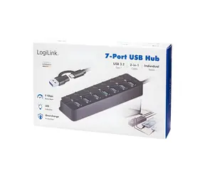 USB hub 7x USB-A s vypínači černý / USB hub / USB 3.2 Gen1 / 5 Gbit/s / 7x přepínač ON/OFF
