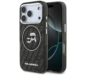 Karl Lagerfeld IML Glitter Karl & Choupette Heads Logo MagSafe černá / Zadní kryt / iPhone 17 Pro