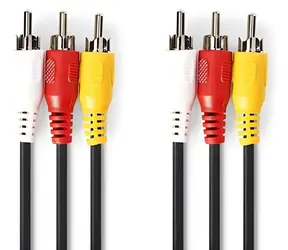 Nedis kompozitní video kabel černá / Video kabel / 3x RCA - 3x RCA / 480p / 5 m / Poniklované konektory