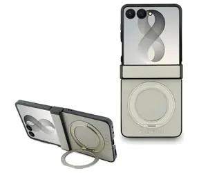 Guess Magnetic Ring Stand Grained Classic Logo béžová / Zadní kryt / Samsung Galaxy Z Flip 8