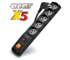 Acar X5/3m černá / Rozvodný panel / 5 zásuvek / přepěťová ochrana / 3 m kabel