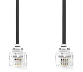 Nedis telefonní kabel RJ11-RJ11 černý / Telefonní kabel / plochý / pozlacené konektory / 5 m