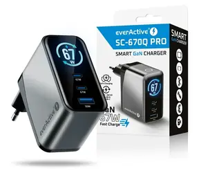 SC-670Q GaN nabíječka 67W černá / Nabíječka / 2x USB-C / 1x USB-A / QC4+ / PD 3.0 / LCD displej