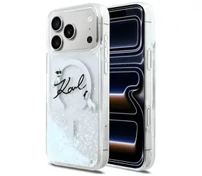 Karl Lagerfeld Liquid Glitter Karl Script Logo transparentní / Zadní kryt / MagSafe / iPhone 17 Pro Max