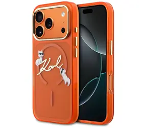 Karl Lagerfeld IML Choupettes Karl Script Logo oranžová / Zadní kryt / MagSafe / iPhone 17 Pro