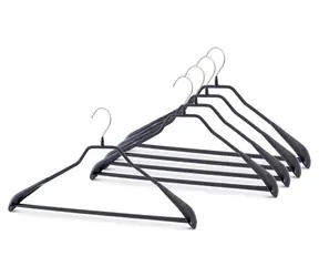 MAWA BODYFORM 46 cm černé / Ramínko / S tyčí na kalhoty / Protiskluzové / Ocel / 5 ks