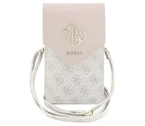 Guess PU Leather+Grained 4G Metal Logo růžová / Taška na telefon