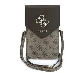 Guess PU Leather+Grained 4G Metal Logo hnědá / Taška na telefon