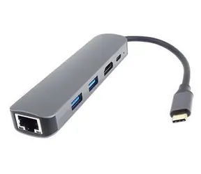 PremiumCord adaptér USB-C na HDMI, USB 3.2 a RJ45 / Adaptér / PD 100W / 2x USB 3.2 / RJ45 10/100/1000 Mbps