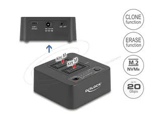Delock Dokovací stanice M.2 pro 2x NVMe SSD / Dokovací stanice / USB 20 Gbps / Klonování a mazání
