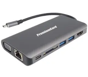 PremiumCord USB-C hub 8v1 / USB-C hub / HDMI / VGA / RJ45 / 2x USB 3.0 / SD / 3,5mm audio / PD