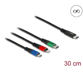 DeLock USB-C černá / Napájecí kabel 3v1 / USB-C na Micro-USB, USB-C, Lightning / 0,3 m / USB 2.0