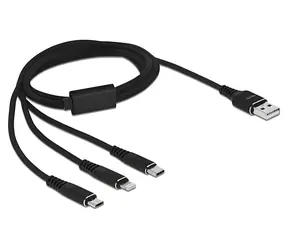 DeLock USB-A 3v1 Lightning, Micro-USB, USB-C černá / Nabíjecí kabel / 1 m