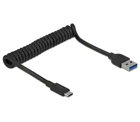 Delock USB-A > USB-C černá / Spirálový kabel / USB 3.2 Gen 2 (10 Gbit/s) / 0,3-1,2 m