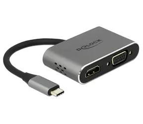 DeLock USB-C hub HDMI a VGA s PD šedá / USB hub / HDMI 1.4 / VGA / USB 3.2 Gen 1 / PD 87 W